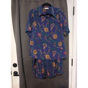Alfred Dunner Women's Purple Pleated Blouse‎ & Skirt, Vtg Size 16, Horse & Watch